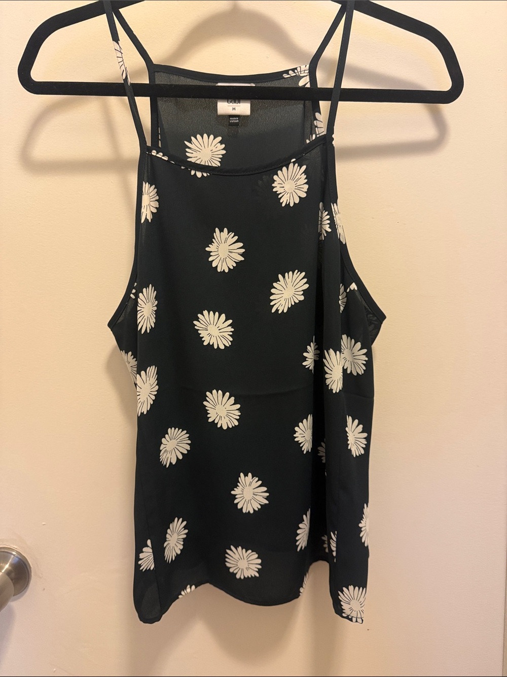 CAbi Black Daisy-Print Spaghetti Strap Camisole